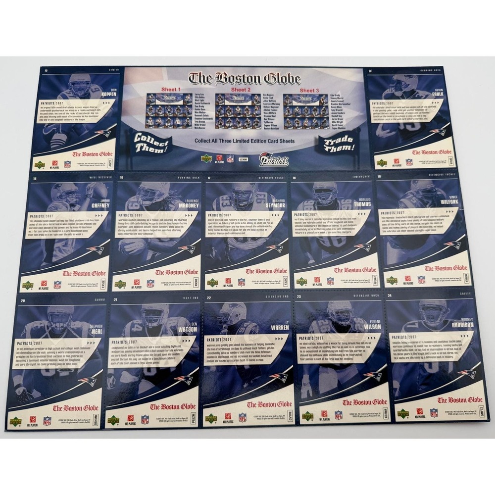 2007 Upper Deck New England Patriots Boston Globe Complete 3 Sheet Set Tom Brady - Picture 6 of 9